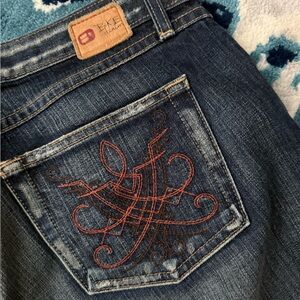 BKE Dark Blue Boot Cut Jeans with Red Embroidery